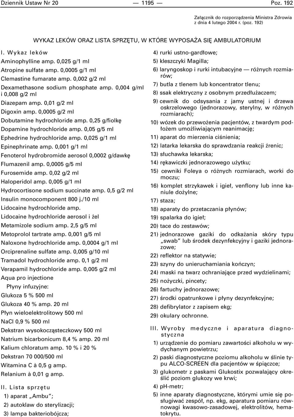 0,01 g/2 ml Digoxin amp. 0,0005 g/2 ml Dobutamine hydrochloride amp. 0,25 g/fiolk Dopamine hydrochloride amp. 0,05 g/5 ml Ephedrine hydrochloride amp. 0,025 g/1 ml Epinephrinate amp.