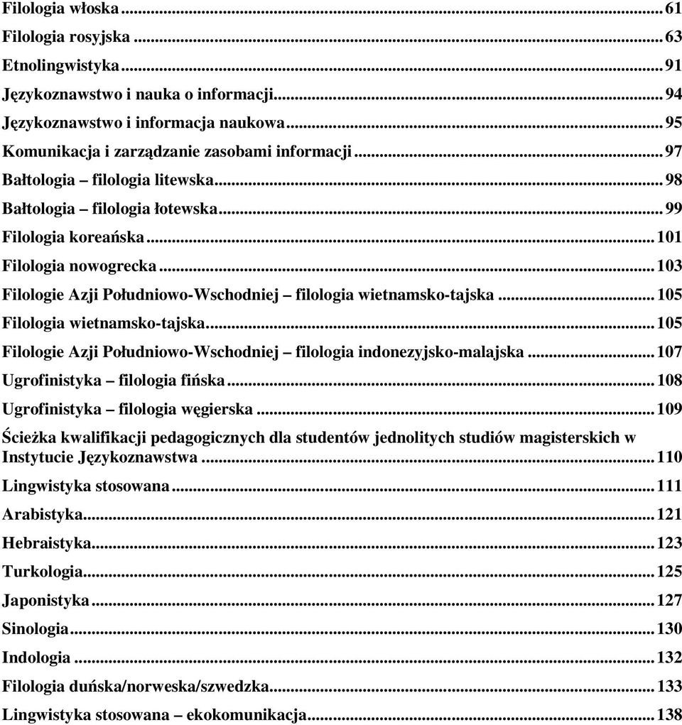 ..105 Filologia wietnamsko-tajska...105 Filologie Azji Południowo-Wschodniej filologia indonezyjsko-malajska...107 Ugrofinistyka filologia fińska...108 Ugrofinistyka filologia węgierska.