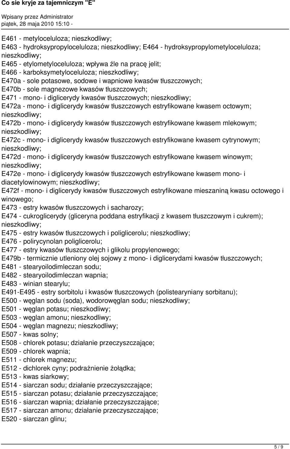 estryfikowane kwasem octowym; E472b - mono- i diglicerydy kwasów tłuszczowych estryfikowane kwasem mlekowym; E472c - mono- i diglicerydy kwasów tłuszczowych estryfikowane kwasem cytrynowym; E472d -