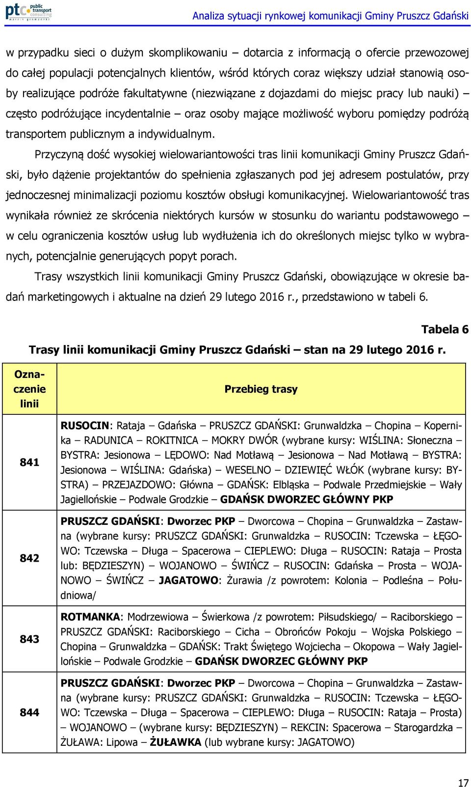 Przyczyną dość wysokiej wielowariantowości tras linii komunikacji Gminy Pruszcz Gdański, było dążenie projektantów do spełnienia zgłaszanych pod jej adresem postulatów, przy jednoczesnej