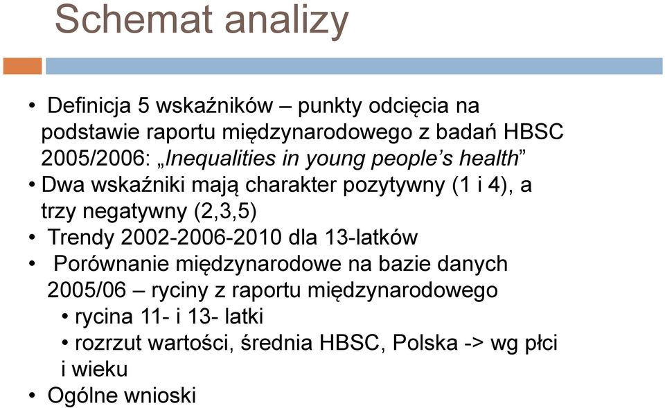 negatywny (2,3,5) Trendy 2002-2006-2010 dla 13-latków Porównanie międzynarodowe ę na bazie danych 2005/06