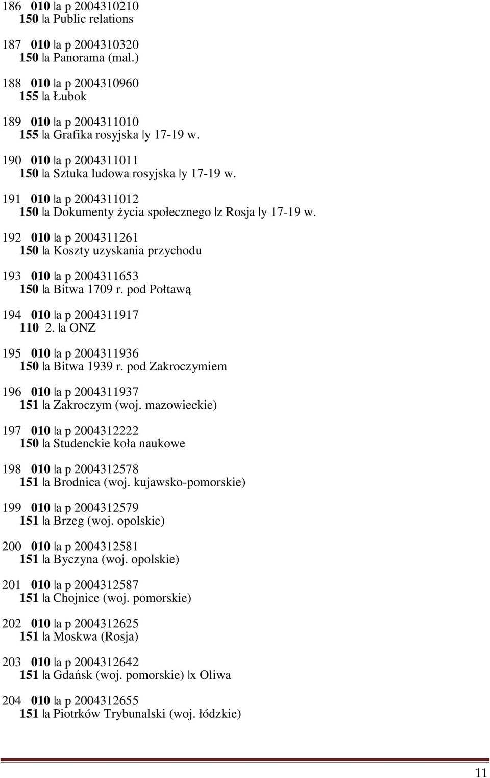 192 010 a p 2004311261 150 a Koszty uzyskania przychodu 193 010 a p 2004311653 150 a Bitwa 1709 r. pod Połtawą 194 010 a p 2004311917 110 2. a ONZ 195 010 a p 2004311936 150 a Bitwa 1939 r.