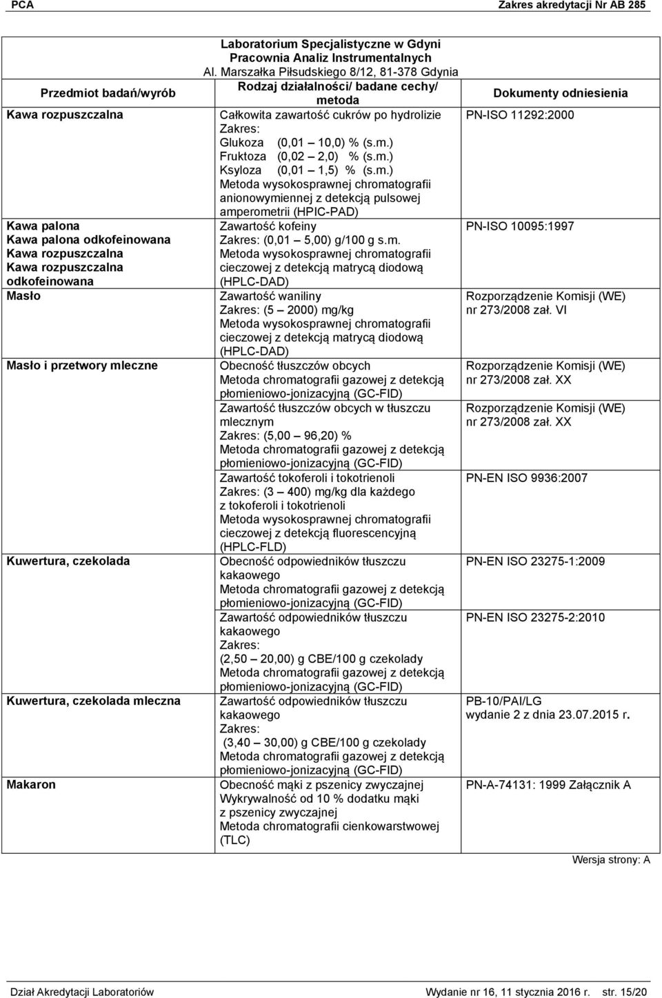 m.) Ksyloza (0,01 1,5) % (s.m.) Metoda wysokosprawnej chromatografii anionowymiennej z detekcją pulsowej amperometrii (HPIC-PAD) Zawartość kofeiny (0,01 5,00) g/100 g s.m. Metoda wysokosprawnej