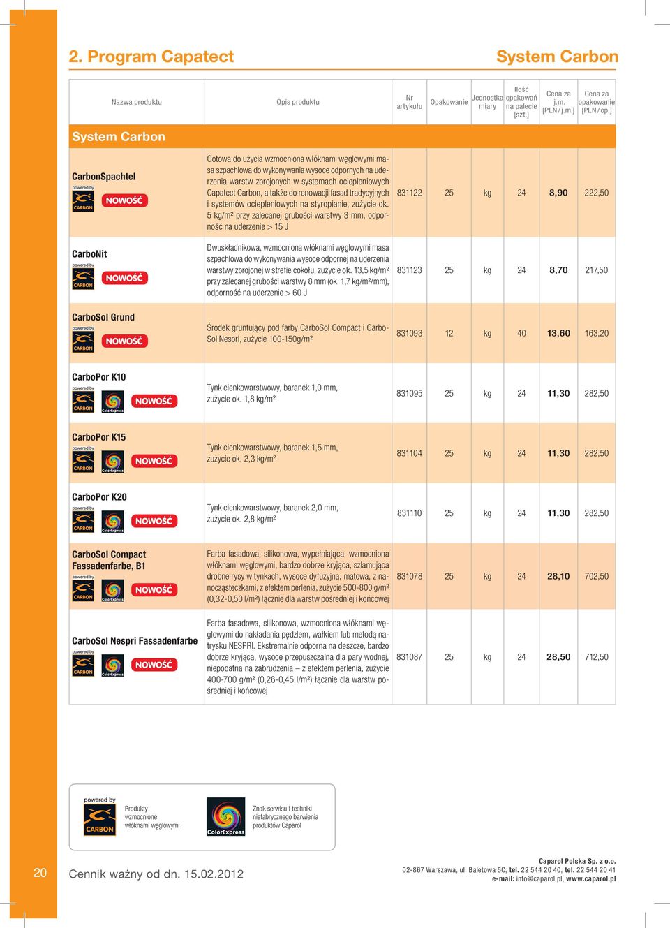 5 kg/m² przy zalecanej grubości warstwy 3 mm, odporność na uderzenie > 15 J Dwuskładnikowa, wzmocniona włóknami węglowymi masa szpachlowa do wykonywania wysoce odpornej na uderzenia warstwy zbrojonej