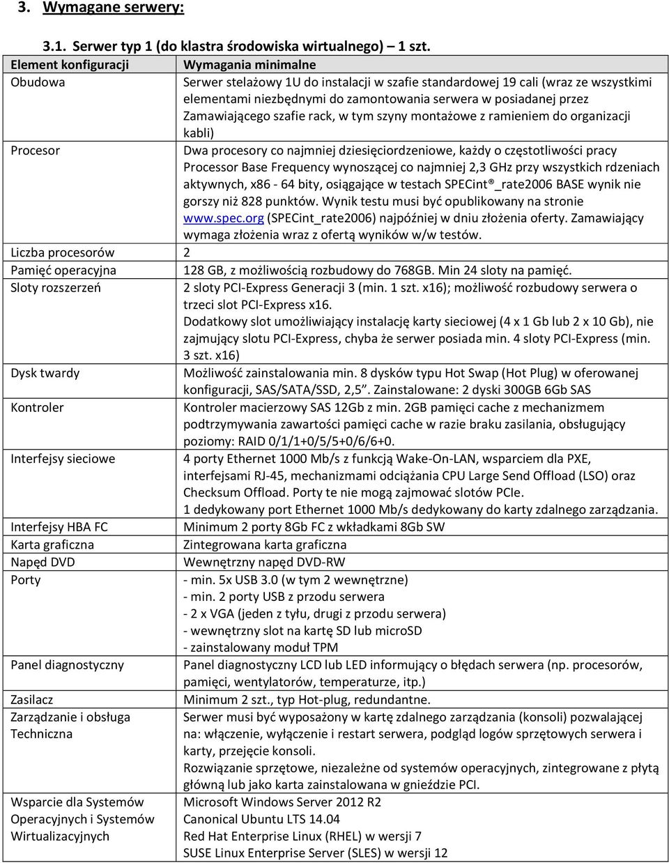 Zamawiającego szafie rack, w tym szyny montażowe z ramieniem do organizacji kabli) Procesor Dwa procesory co najmniej dziesięciordzeniowe, każdy o częstotliwości pracy Processor Base Frequency