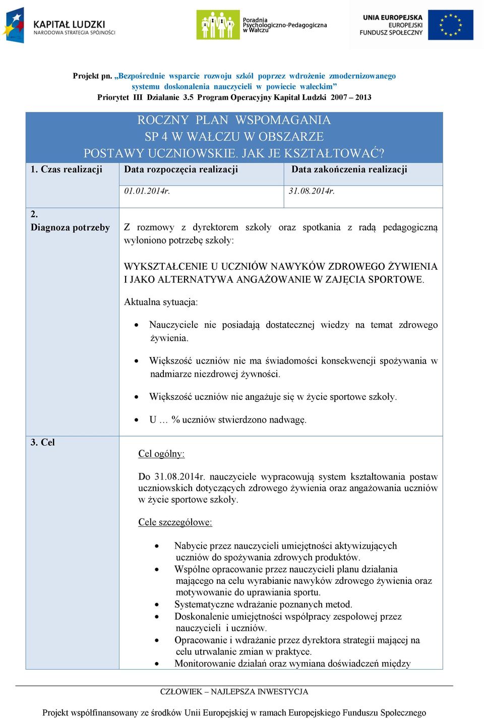 Czas realizacji Data rozpoczęcia realizacji Data zakończenia realizacji 01.01.2014r. 31.08.2014r. 2.