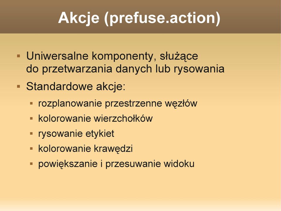 danych lub rysowania Standardowe akcje: rozplanowanie