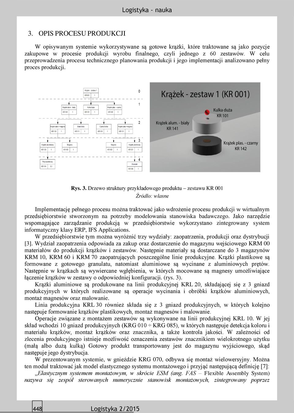 Drzewo struktury przykładowego produktu zestawu KR 001 Implementację pełnego procesu można traktować jako wdrożenie procesu produkcji w wirtualnym przedsiębiorstwie stworzonym na potrzeby modelowania