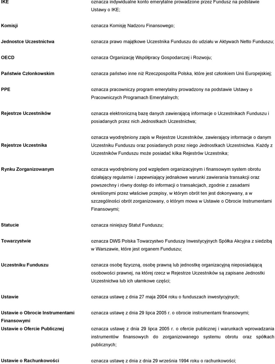 Unii Europejskiej; PPE oznacza pracowniczy program emerytalny prowadzony na podstawie Ustawy o Pracowniczych Programach Emerytalnych; Rejestrze Uczestników oznacza elektroniczną bazę danych