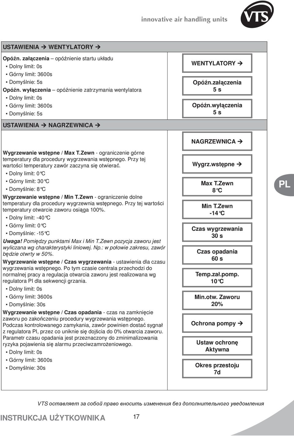 Zewn - ograniczenie górne temperatury dla procedury wygrzewania wstępnego. Przy tej wartości temperatury zawór zaczyna się otwierać.