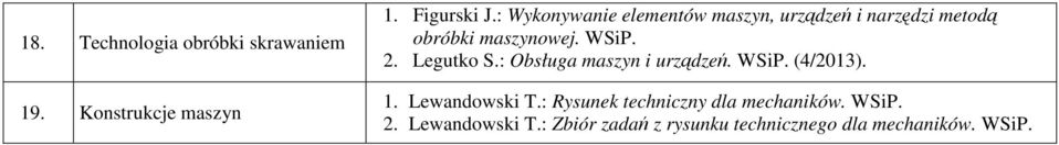 Legutko S.: Obsługa maszyn i urządzeń. WSiP. (4/2013). 1. Lewandowski T.