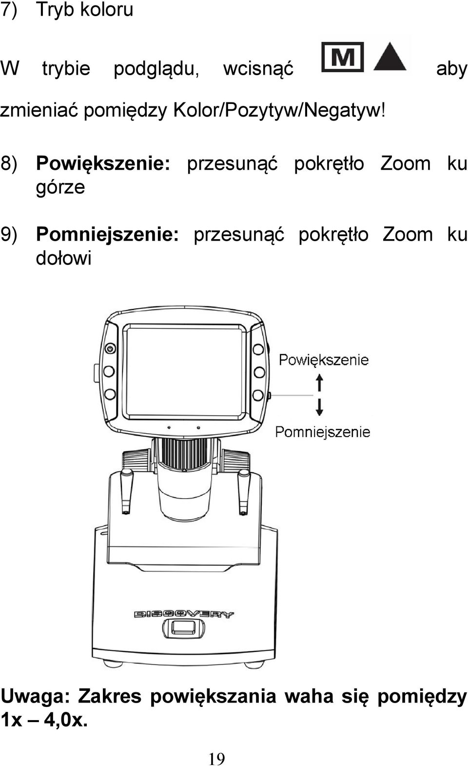 8) Powiększenie: przesunąć pokrętło Zoom ku górze 9)