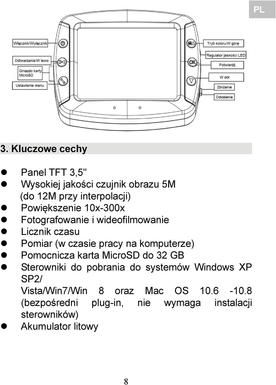 komputerze) Pomocnicza karta MicroSD do 32 GB Sterowniki do pobrania do systemów Windows XP SP2/