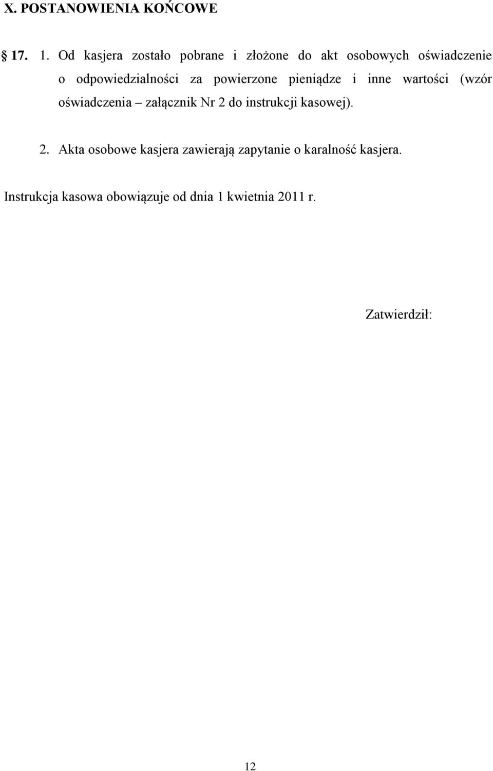 odpowiedzialności za powierzone pieniądze i inne wartości (wzór oświadczenia załącznik