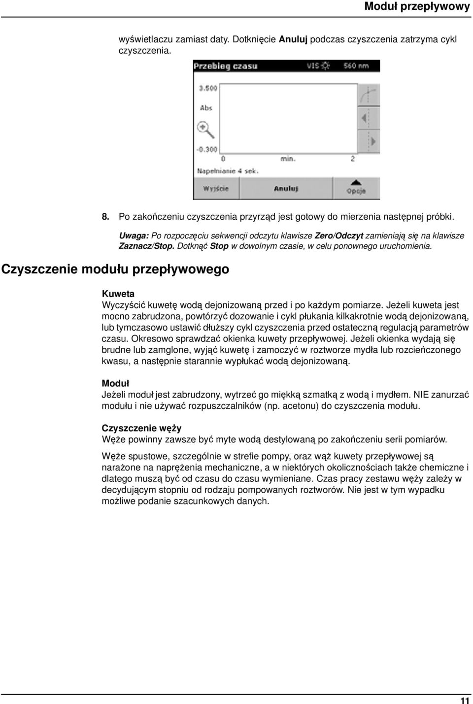 Kuweta Wyczyścić kuwetę wodą dejonizowaną przed i po każdym pomiarze.