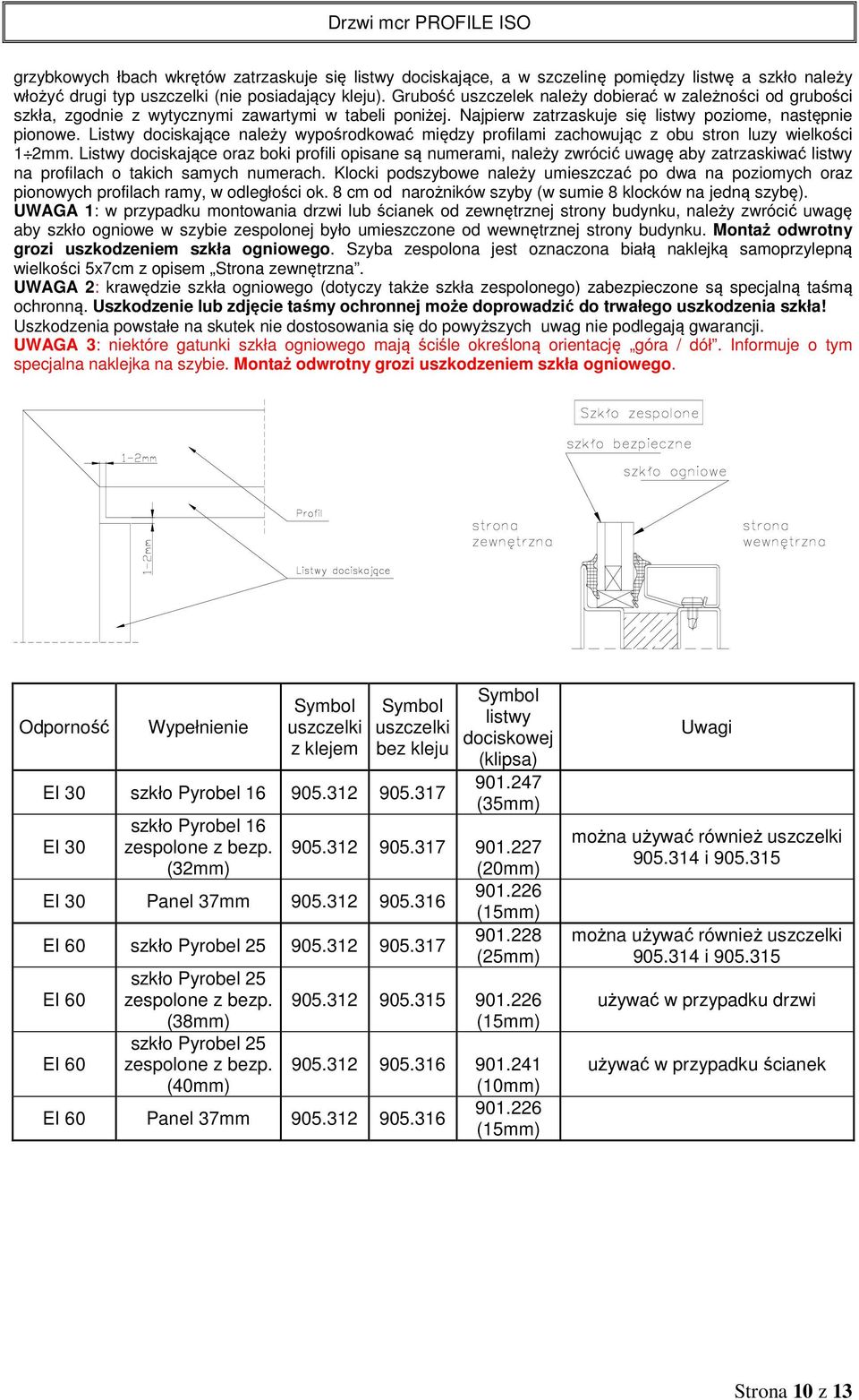 Listwy dociskające należy wypośrodkować między profilami zachowując z obu stron luzy wielkości 1 2mm.