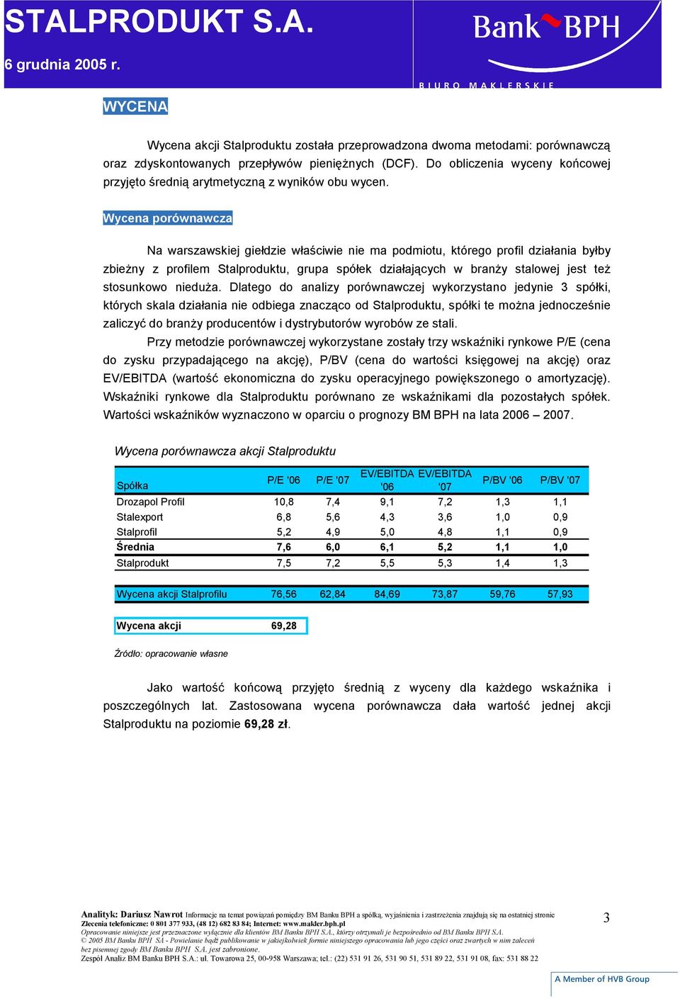 Wycena porównawcza Na warszawskiej giełdzie właściwie nie ma podmiotu, którego profil działania byłby zbieżny z profilem Stalproduktu, grupa spółek działających w branży stalowej jest też stosunkowo