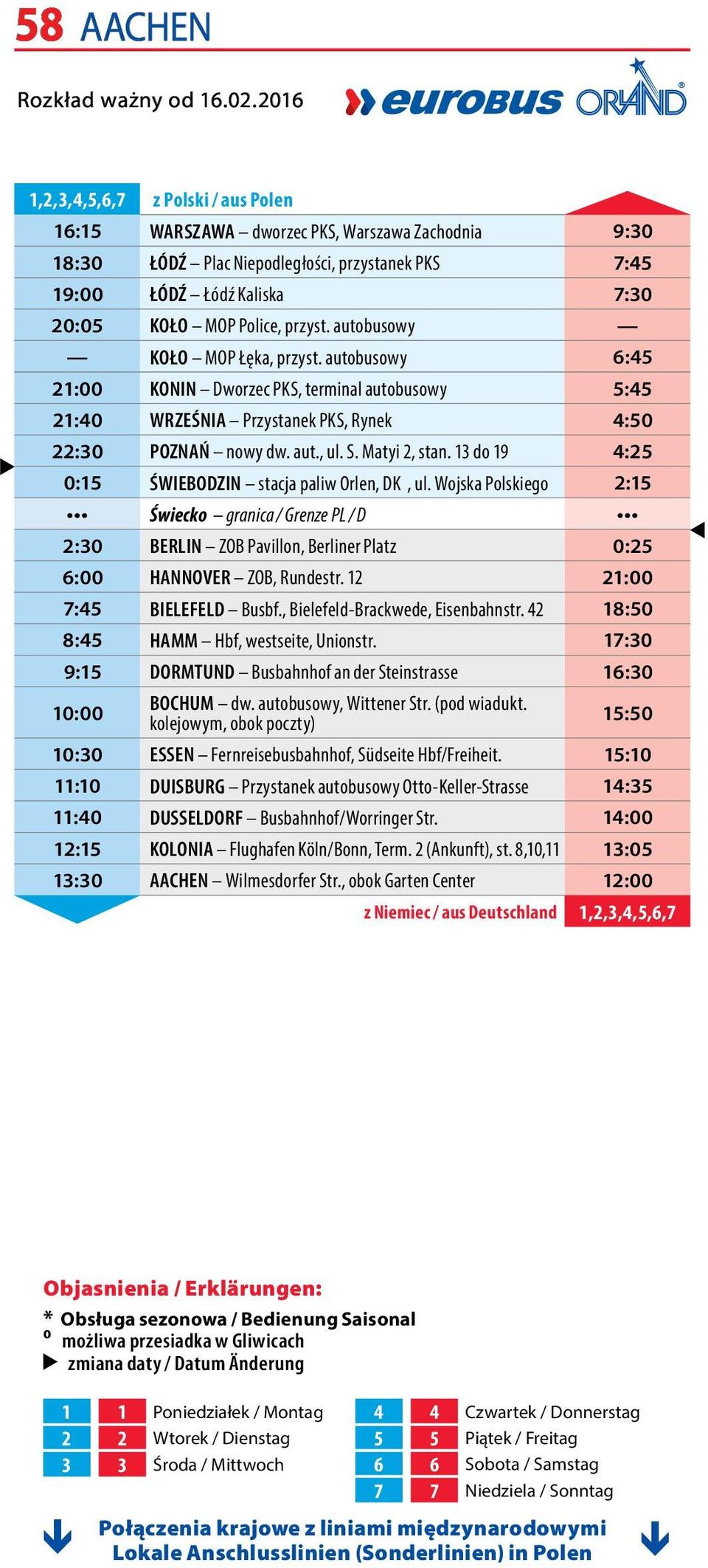 przyst. autobusowy KOŁO MOP Łęka, przyst. autobusowy 6:45 21:00 KONIN Dworzec PKS, terminal autobusowy 5:45 21:40 WRZEŚNIA Przystanek PKS, Rynek 4:50 22:30 POZNAŃ nowy dw. aut., ul. S. Matyi 2, stan.