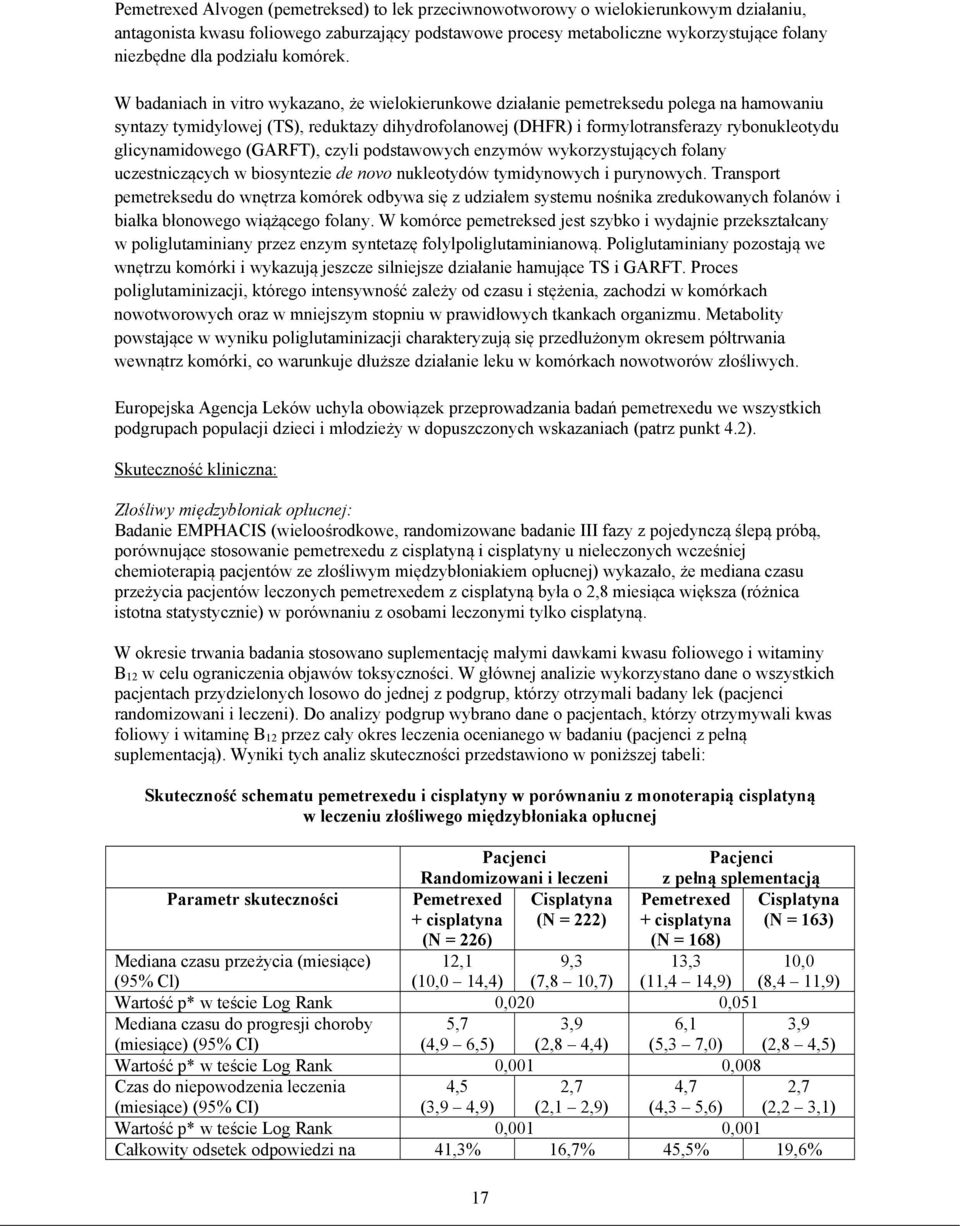 W badaniach in vitro wykazano, że wielokierunkowe działanie pemetreksedu polega na hamowaniu syntazy tymidylowej (TS), reduktazy dihydrofolanowej (DHFR) i formylotransferazy rybonukleotydu