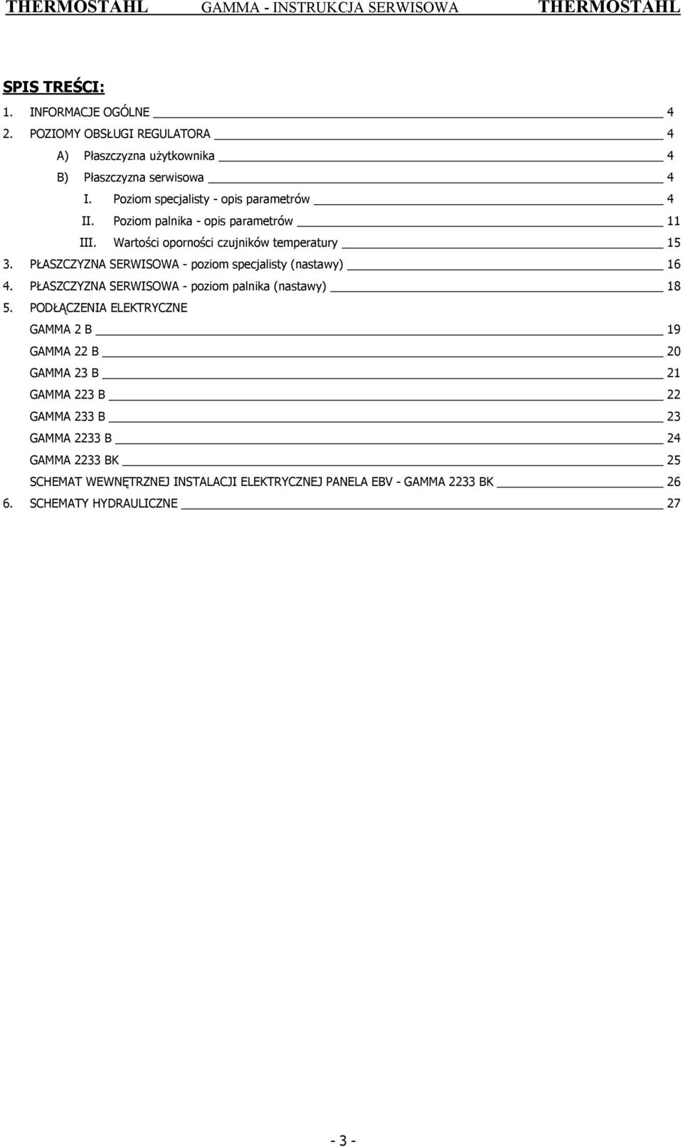 Poziom palnika - opis parametrów 11 III. Wartości oporności czujników temperatury 15 3. PŁASZCZYZNA SERWISOWA - poziom specjalisty (nastawy) 16 4.