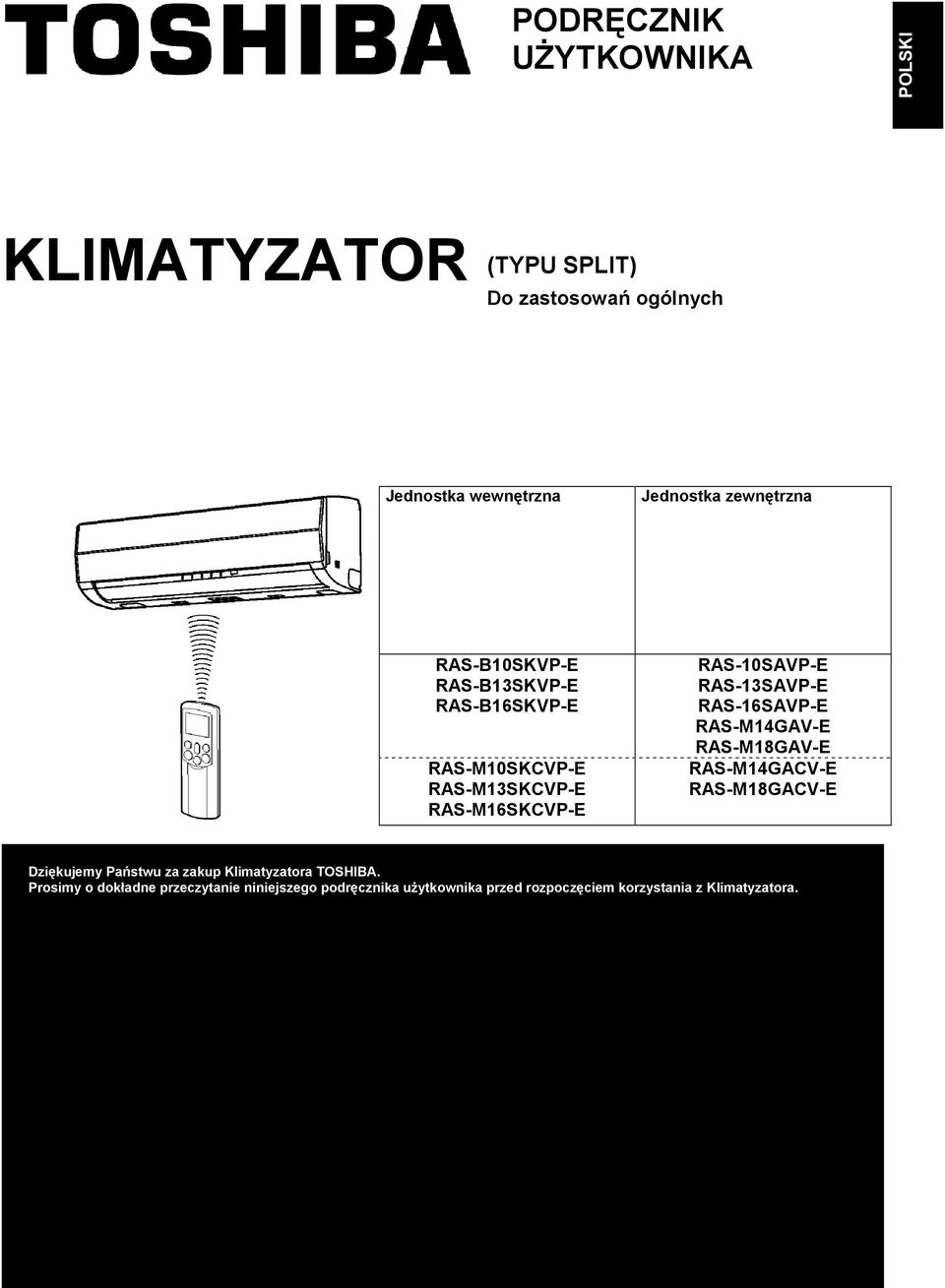 RAS-3SAVP-E RAS-6SAVP-E RAS-M4GAV-E RAS-M8GAV-E RAS-M4GACV-E RAS-M8GACV-E Dziękujemy Państwu za zakup