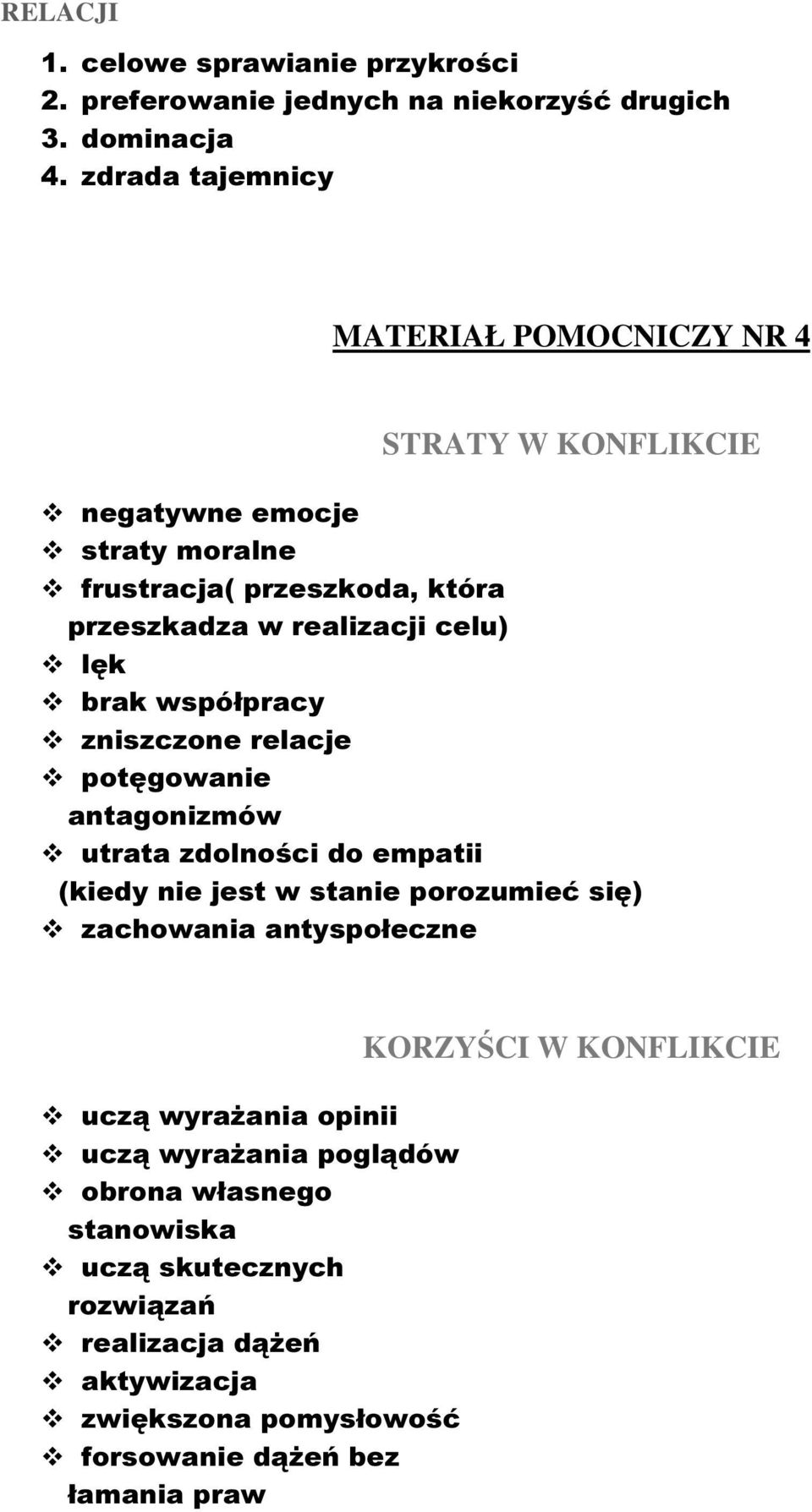 lęk brak współpracy zniszczone relacje potęgowanie antagonizmów utrata zdolności do empatii (kiedy nie jest w stanie porozumieć się) zachowania