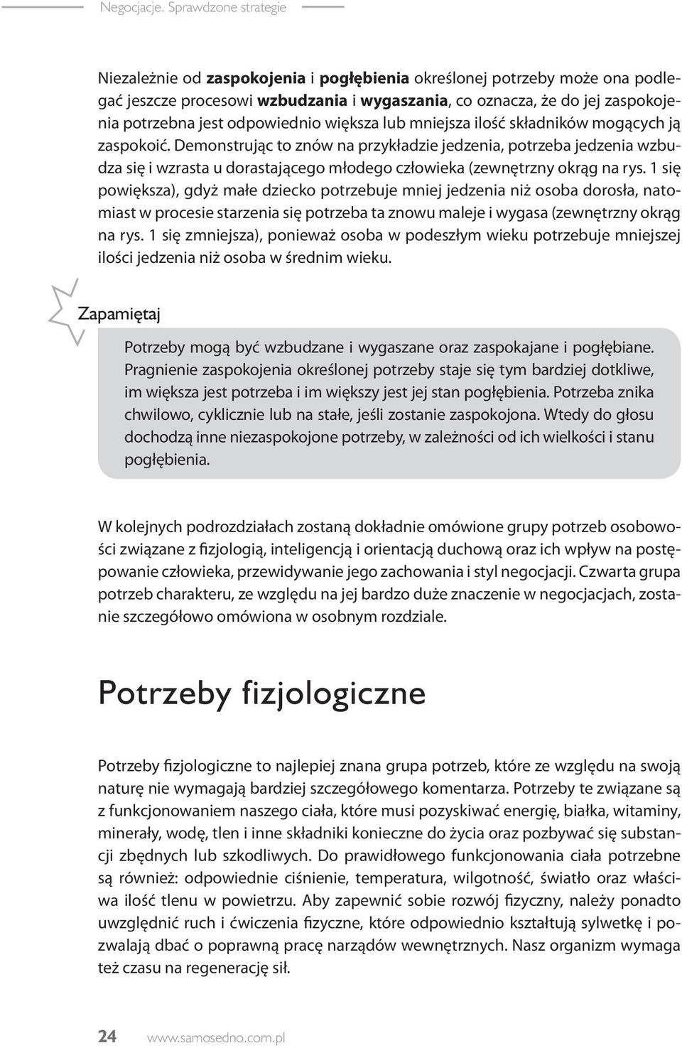 1 się powiększa), gdyż małe dziecko potrzebuje mniej jedzenia niż osoba dorosła, natomiast w procesie starzenia się potrzeba ta znowu maleje i wygasa (zewnętrzny okrąg na rys.