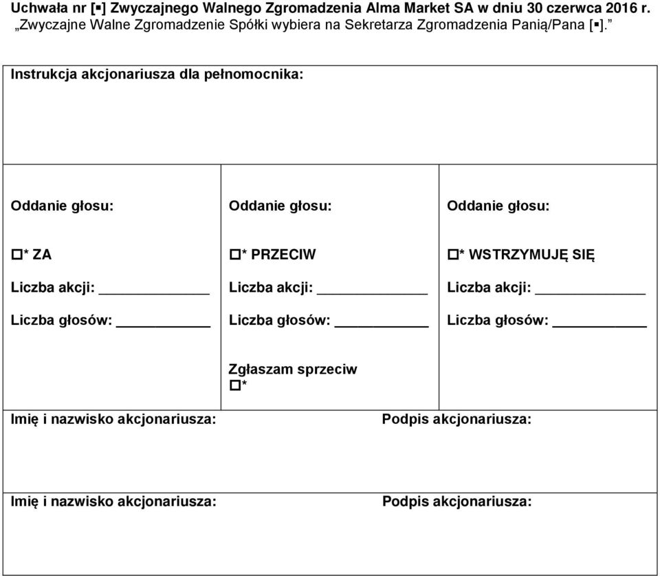 na Sekretarza Zgromadzenia