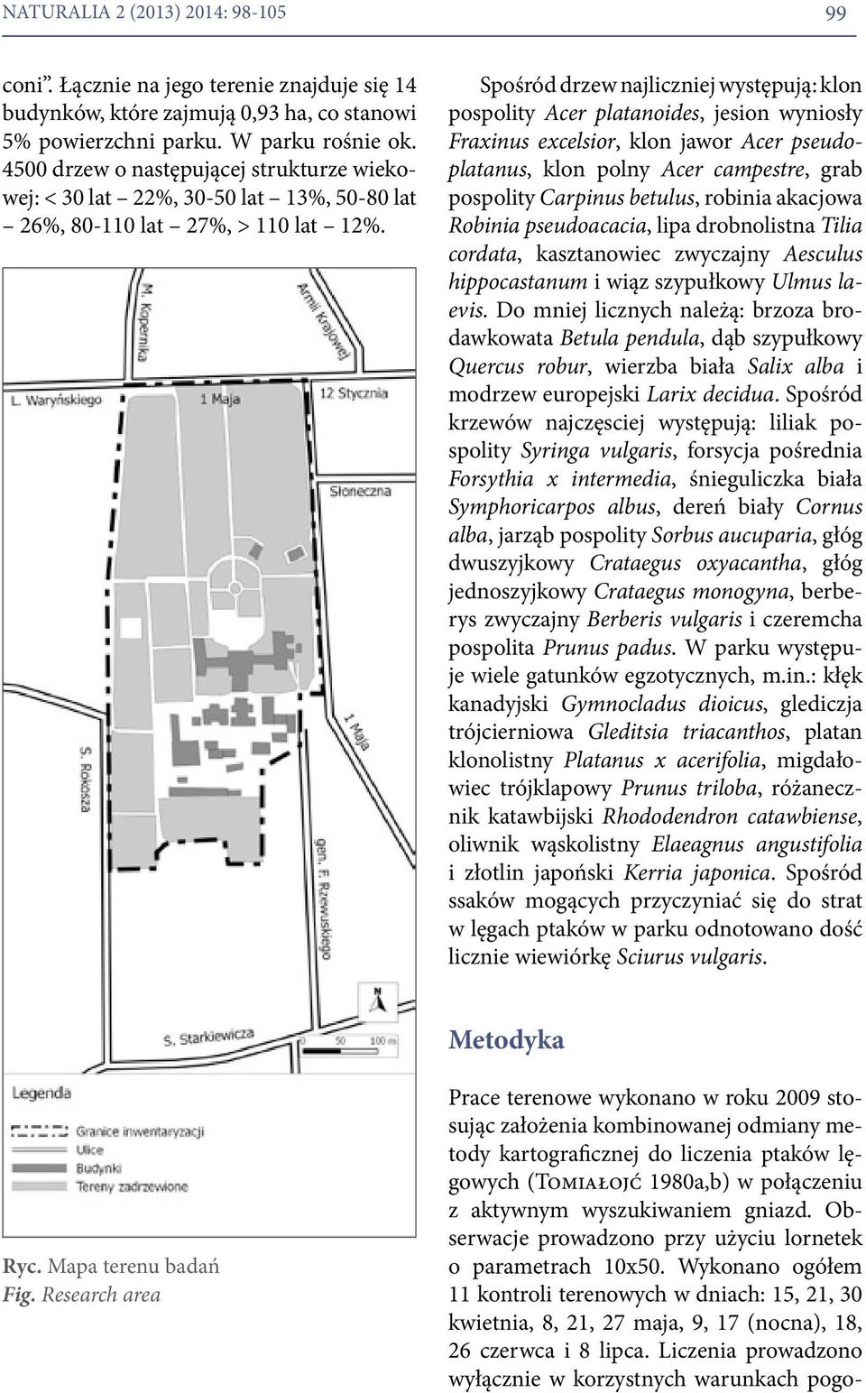 Spośród drzew najliczniej występują: klon pospolity Acer platanoides, jesion wyniosły Fraxinus excelsior, klon jawor Acer pseudoplatanus, klon polny Acer campestre, grab pospolity Carpinus betulus,