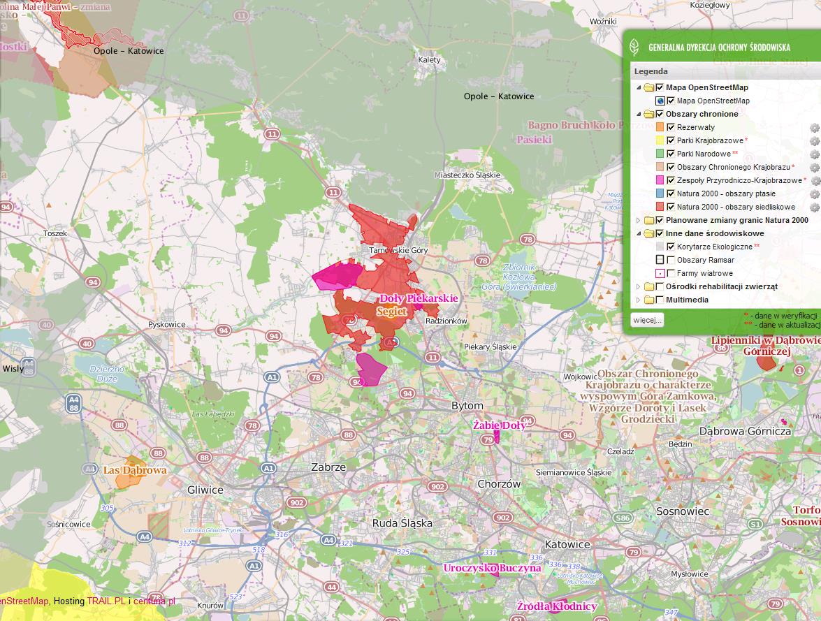 Rys. nr 2.2-1. Formy ochrony przyrody w otoczeniu Gminy Tarnowskie Góry Źródło: http://geoserwis.gdos.gov.