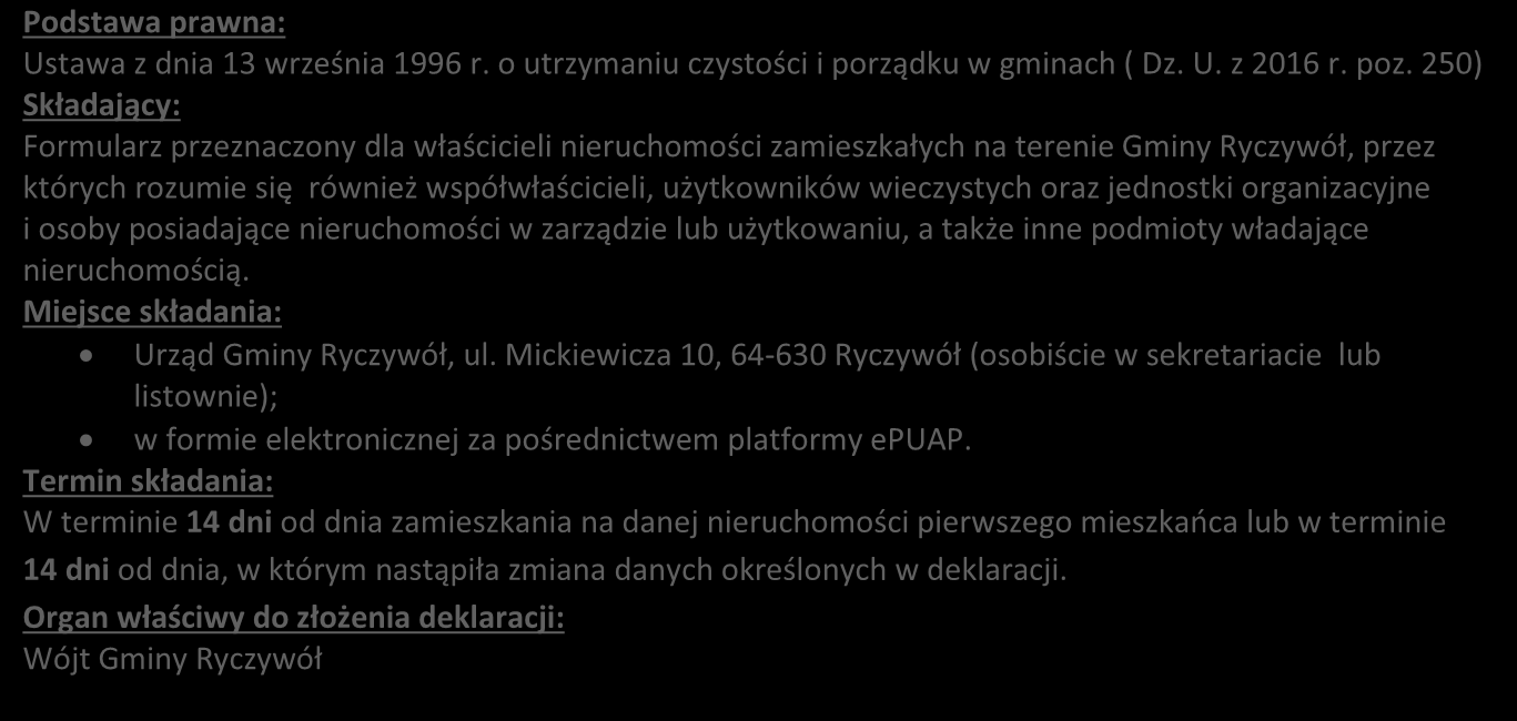 Załącznik do Uchwały Rady Gminy Ryczywół Nr XIX/150/2016 z dnia 18 sierpnia 2016r.