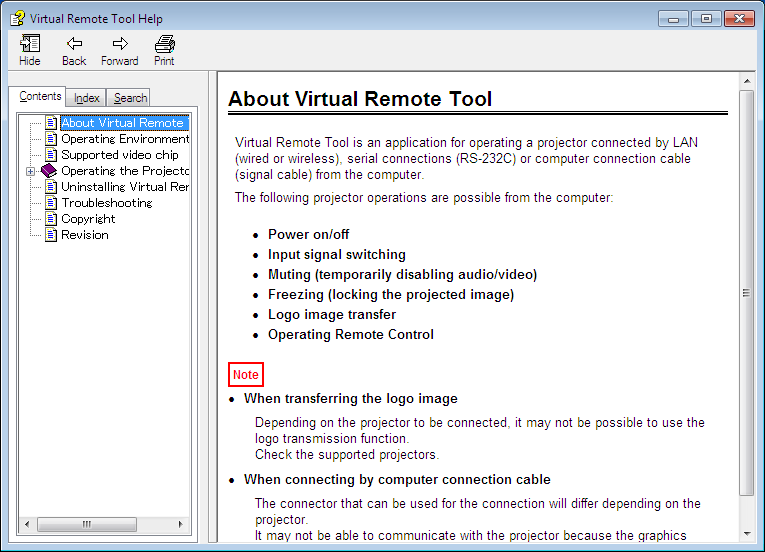 7. Programy użytkownika Zamykanie programu Virtual Remote Tool. 1 Kliknij ikonę programu Virtual Remote Tool na pasku zadań. Pojawi się wyskakujące menu. 2 Kliknij przycisk Exit (Zakończ).