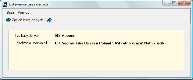 5.5.3 Wskazanie lokalizacji bazy danych Funkcja umożliwia wskazanie bazy danych, z którą ma pracować program, i jest dostępna tylko dla użytkownika o uprawnieniach administratora. Uwaga!