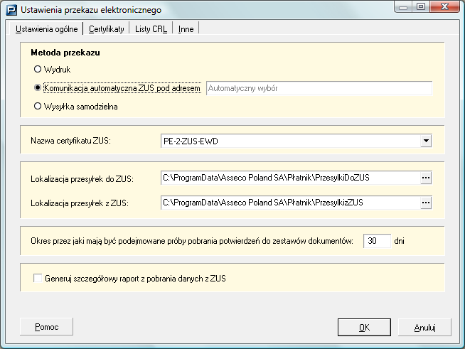 Rysunek 37. Okno Ustawienia przekazu elektronicznego zakładka Ustawienia ogólne 4.2.1.