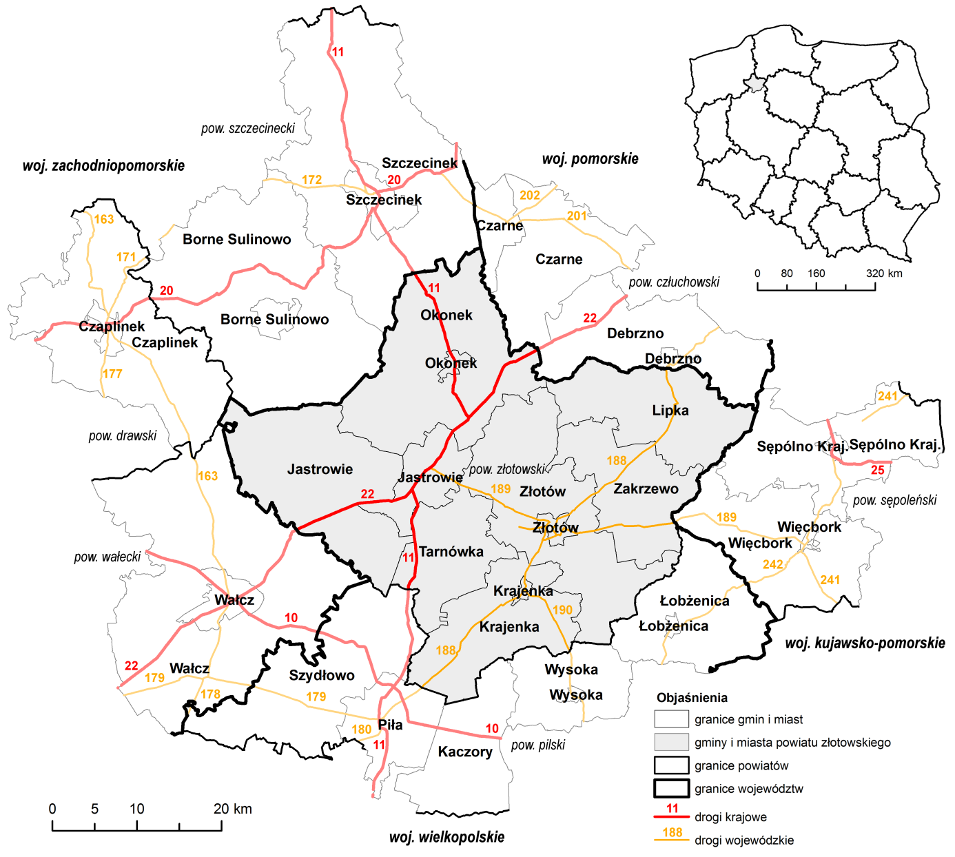 (Kołobrzeg Poznań Bytom). Pod względem zajmowanej powierzchni gmina Krajenka plasuje się na czwartym miejscu w powiecie.