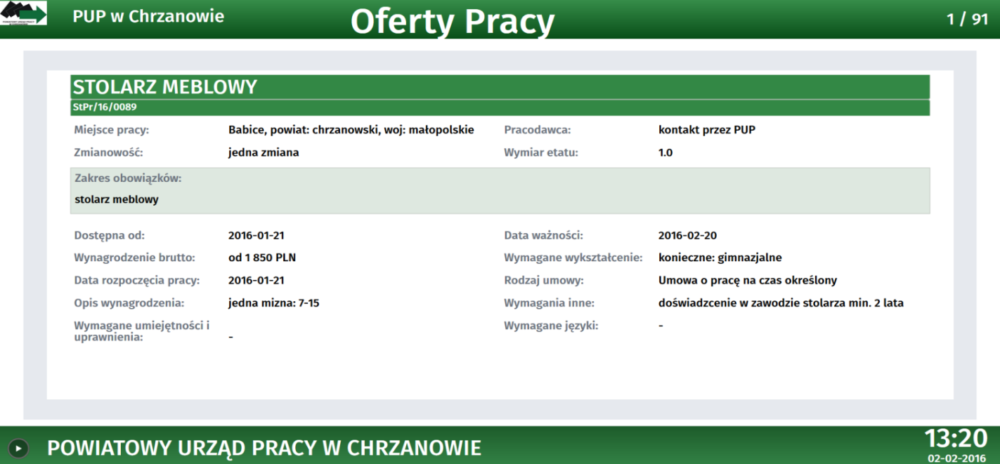 Rysunek 5 System wyświetlania ofert pracy Ponadto w 2015 roku założono 20 pracownikom urzędu pracy w Chrzanowie konto na portalu epuap i złożono wniosek o profil zaufany