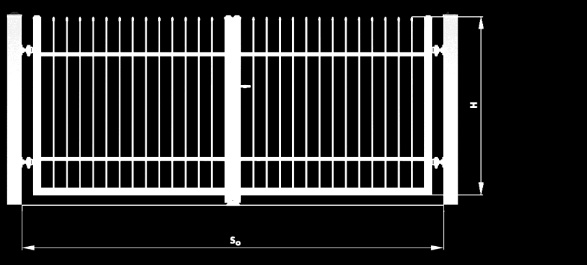 S o - szerokość między słupami (wymiar zamówieniowy) H - wysokość skrzydła bramy (wymiar zamówieniowy) BRAMY DWUSKRZYDŁOWE RĘCZNE I Z NAPĘDEM Cechy charakterystyczne: brama dwuskrzydłowa o solidnej