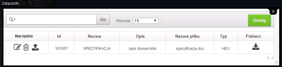 Nastąpi zaimportowanie wskazanego pliku do bazy systemowej pod danym wnioskiem. Wybierając przycisk Wybierając przycisk można pobrać i otworzyć dołączony plik załącznika.