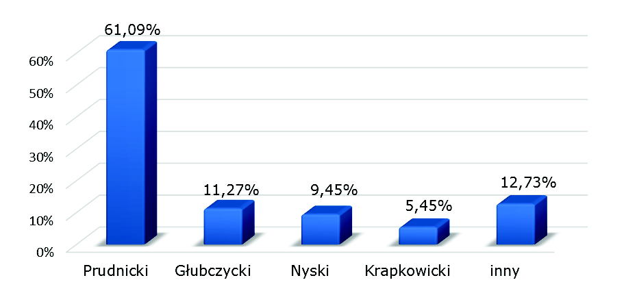 Wykres 45 Liczba pojazdów na parkingu na Rynku w Głogówku Pojazdy pochodzące z innych powiatów i województw stanowiły 12,73% wszystkich zaparkowanych samochodów. Pojazdy te pochodziły m.in. z woj.