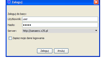 Aplikacja obsługująca bazę danych BOS w projekcie SANAERO Uruchomienie interfejsu użytkownika nastąpi po wpisaniu w przeglądarce internetowej: