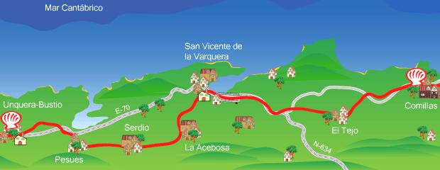 Etap 15 :: COMILLAS UNQUERA-BUSTIO 24 km Wychodzimy z Comillas by wyjśd znów na szosę CA-131, którą opuścimy po 2 km, by skierowad się w lewo do El Tejo wspaniały widok z jednej strony na góry z