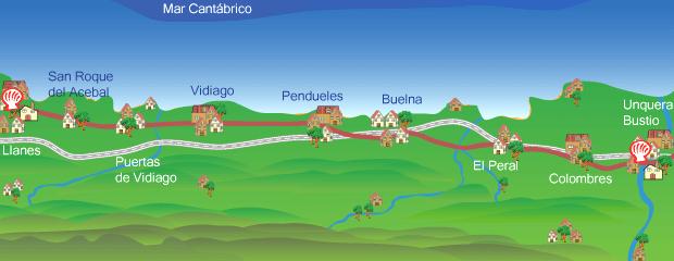 Etapy w ASTURII Etap 16 :: UNQUERA-BUSTIO - LLANES 21.8 km Wychodząc z Unquera wchodzimy do Asturii po przejściu rzeki Deva. Stąd, szlakiem pod górę po zboczu Canto aż do Colombres.