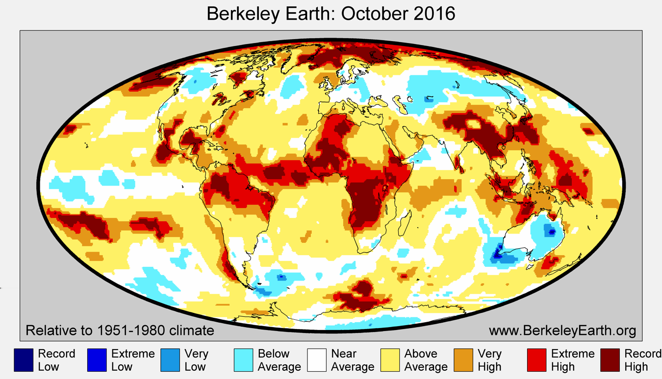 Jak widzimy, dość sporo obszarów naszej planety było rekordowo ciepłych. Rekordowo zimny październik wystąpił jedynie miejscami, głównie w okolicach kontynenty australijskiego.
