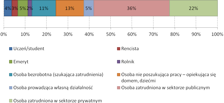 Wykres 5. Status i miejsce zatrudnienia badanych mieszkańców Źródło: