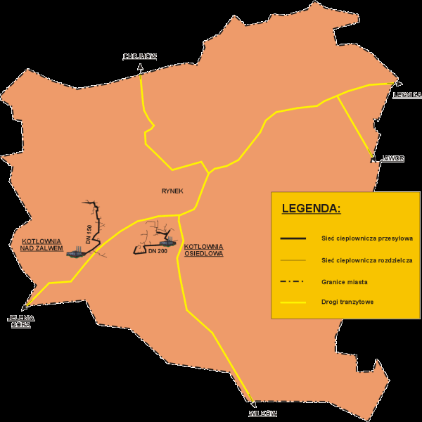 Rysunek 22. System sieci cieplnych i źródeł ciepła WPEC w Legnicy S.A. w Złotoryi Źródło: www.wpec.legnica.pl Paliwem podstawowym jest miał węgla kamiennego.