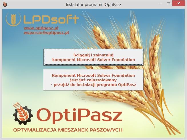 Następnie kliknij drugi przycisk z napisem kończącym się frazą przejdź do instalacji programu OptiPasz.