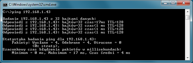 PROCEDURA SPRAWDZENIA UNIKALNOŚCI ADRESU IP KROK 1. W Menu Start, w polu wyszukiwania wpisz komendę cmd i wciśnij ENTER. KROK 2. W oknie poleceń wpisz komendę ping oraz proponowany adres, np.