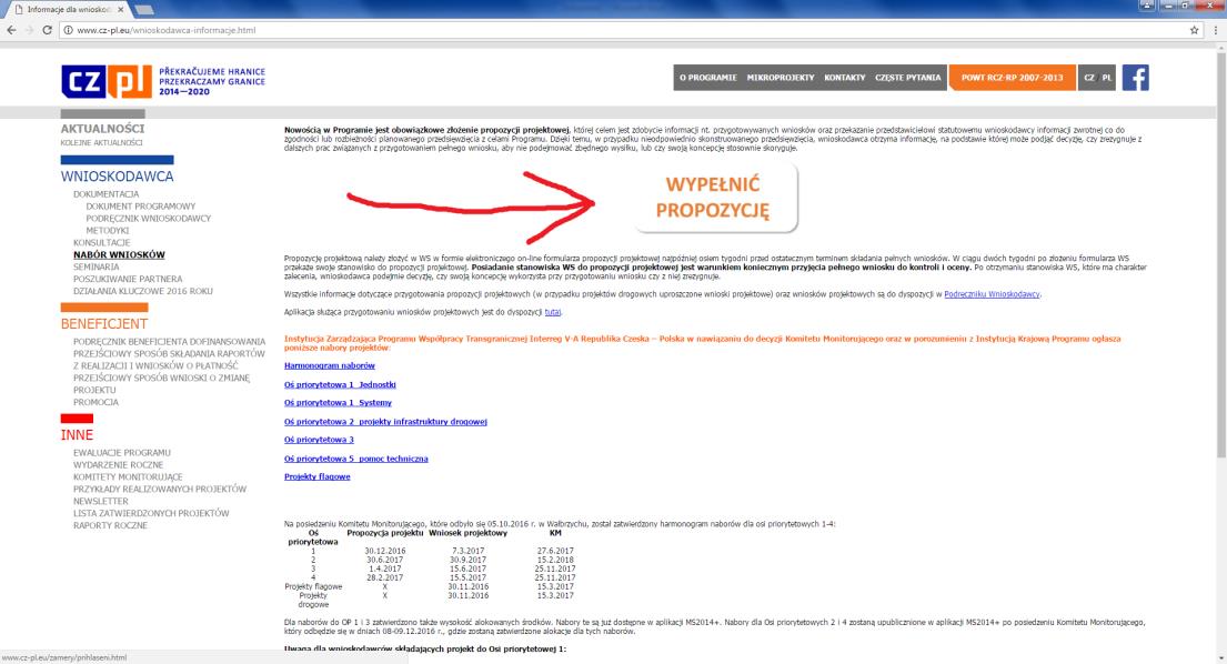 Formularz na Propozycja projektowa Drugi etap przygotowania wniosku 8 tygodni przed naborem wniosków projektowych