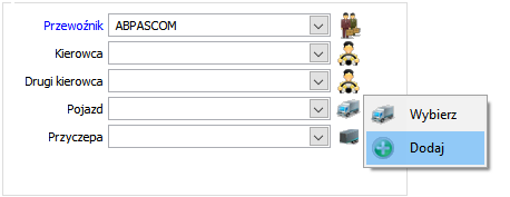 Szybkie dopisanie kierowcy/pojazdu,