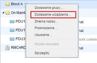 Funkcja Dodaj Urządzenie, w menu kontekstowym Wprowadź adresy IP urządzeń oddzielając je przecinkiem, lub wybierz urządzenie z listy uzyskanej po naciśnięciu Przeglądaj.